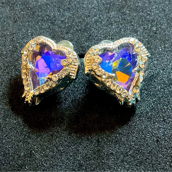 Silver earrings with rainbow spectrum gems. - Picture 1 of 3